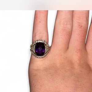 Amethyst rhinestone sterling silver ring size 6